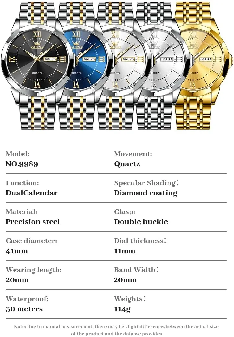 Large Dial Watches Stainless Steel Waterproof Business Dress Analog Luminous Date retail Mens Watches OLEVS Watches for Men Luxury Diamond Casual 