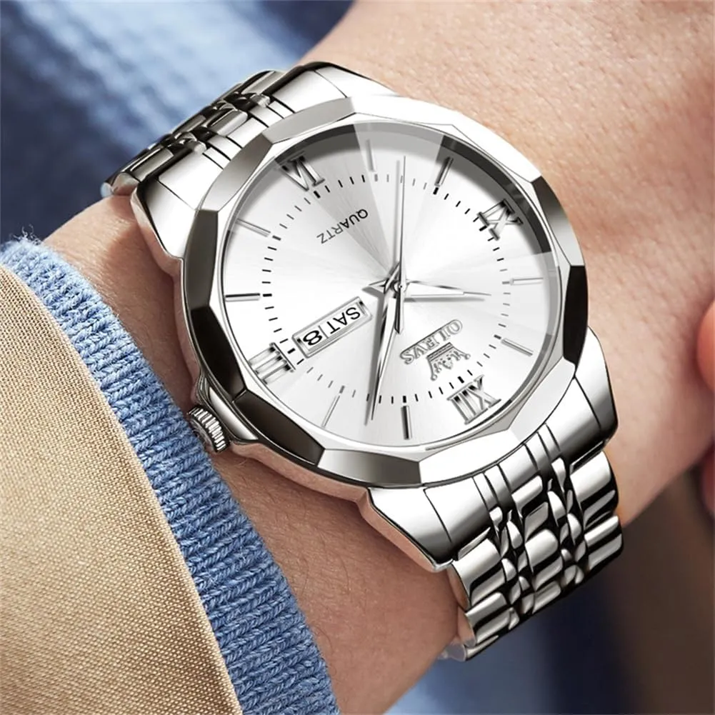 Large Dial Watches Stainless Steel Waterproof Business Dress Analog Luminous Date retail Mens Watches OLEVS Watches for Men Luxury Diamond Casual 
