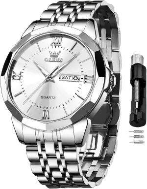 Large Dial Watches Stainless Steel Waterproof Business Dress Analog Luminous Date retail Mens Watches OLEVS Watches for Men Luxury Diamond Casual 