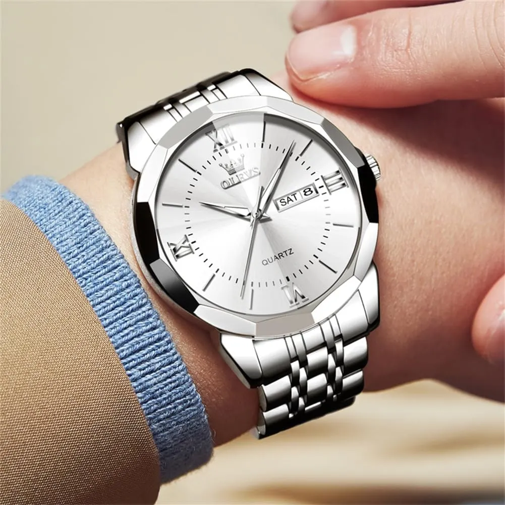 Large Dial Watches Stainless Steel Waterproof Business Dress Analog Luminous Date retail Mens Watches OLEVS Watches for Men Luxury Diamond Casual 