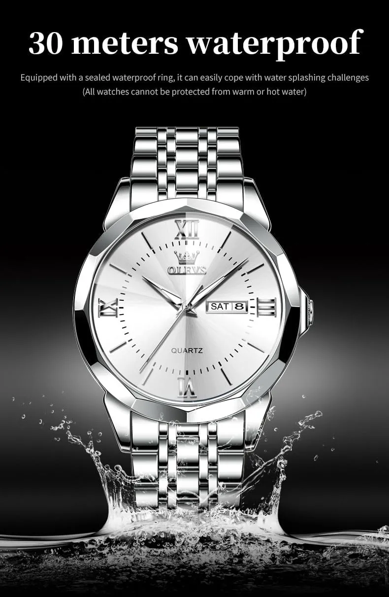 Large Dial Watches Stainless Steel Waterproof Business Dress Analog Luminous Date retail Mens Watches OLEVS Watches for Men Luxury Diamond Casual 