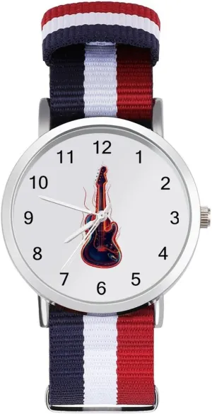 Large Face Watch Running Workout Work Electric Guitar with Red Blue Flames Casual Wrist Watches for Men abnormal Women Simple 