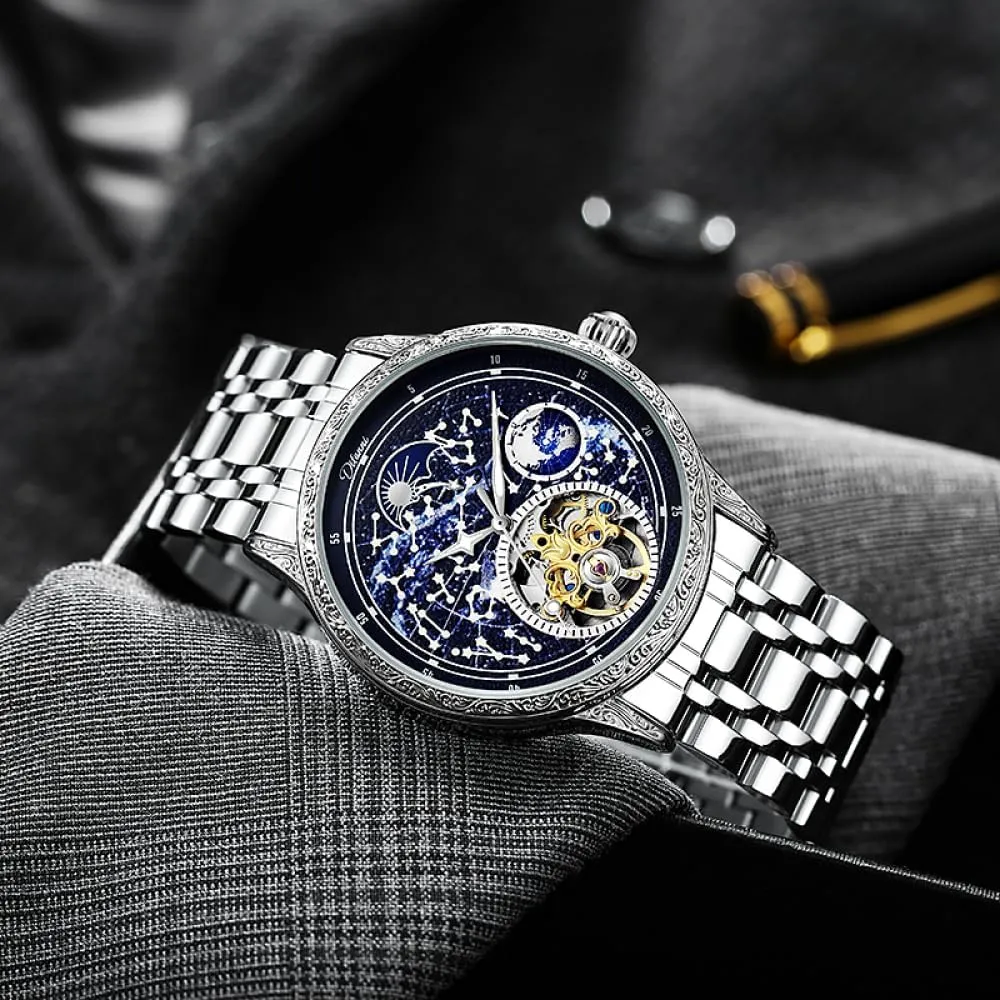 latter assembly Watches Fashion Luxury Luminous Waterproof Watch Skeleton Automatic Wristwatch Brilliant Starry Sky Dial Mens Tourbillon Mechanical 
