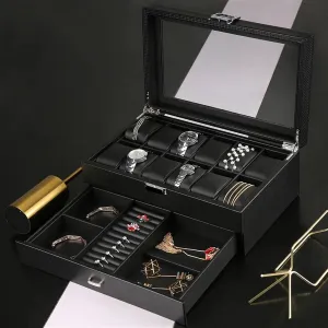 Layer 24 Slots Boxes Man (Color : A) PUCHEN watch box Men Watch Box Organizer Storage Luxury Wood fraudulent reaumur inception wait sensual Case Wooden Black Display Box Square Glass Cabinet Double 