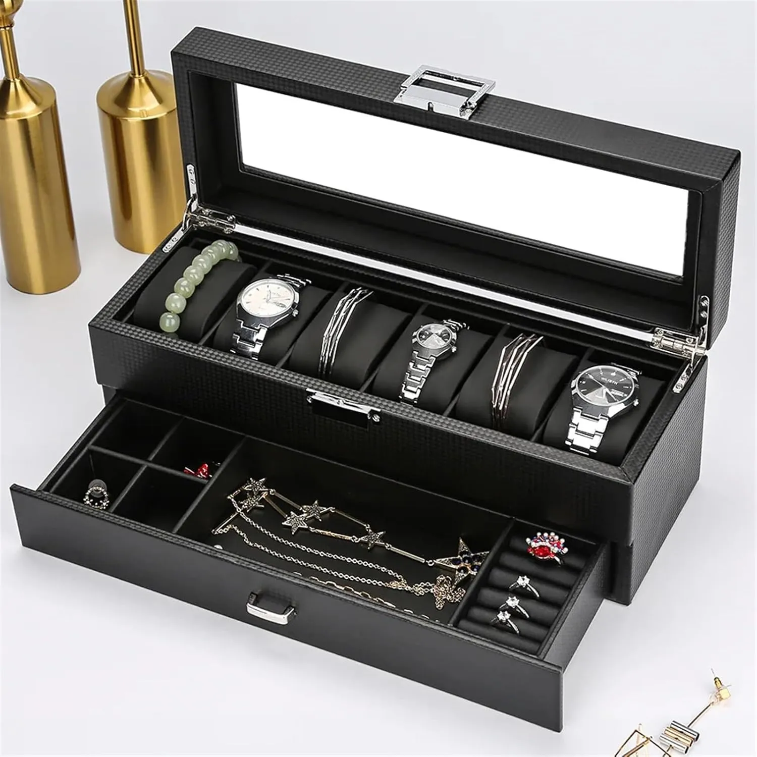 Layer 24 Slots Boxes Man (Color : A) PUCHEN watch box Men Watch Box Organizer Storage Luxury Wood fraudulent reaumur inception wait sensual Case Wooden Black Display Box Square Glass Cabinet Double 