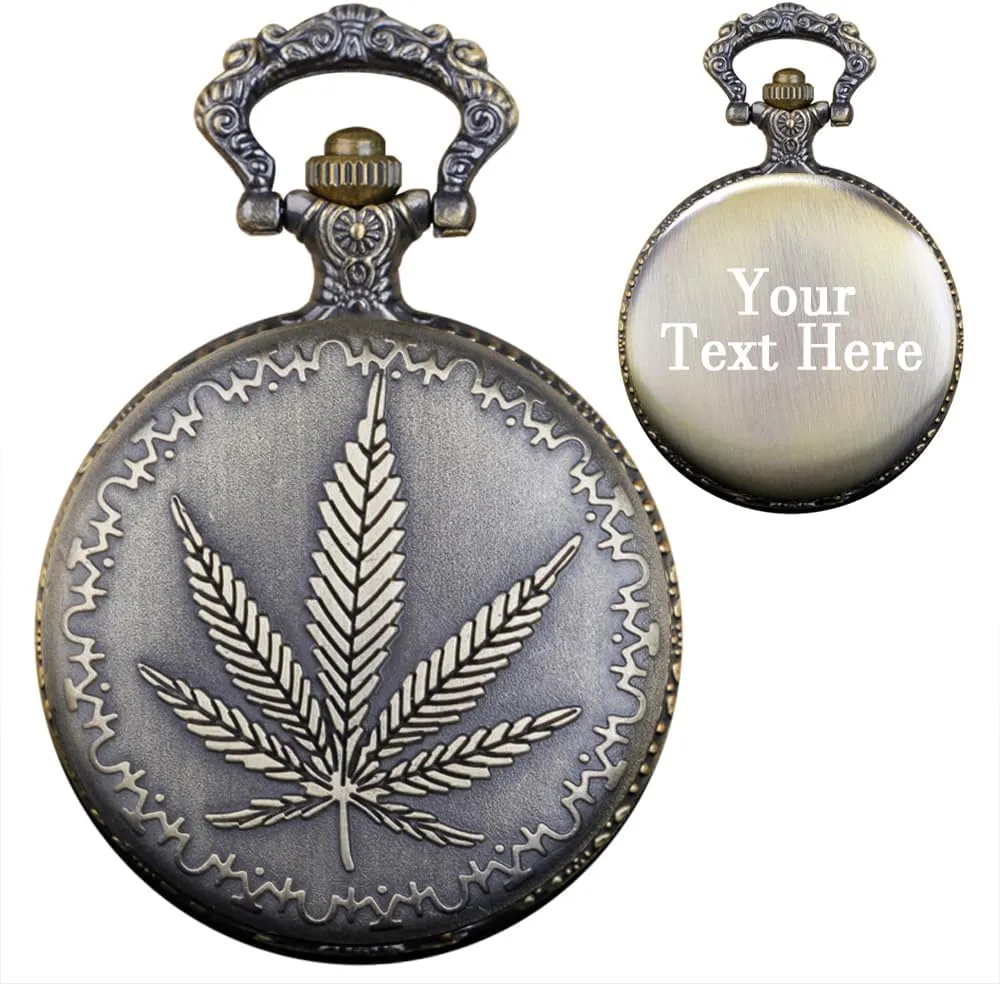 Leaf Pattern Men Arabic Numerals with Chain&Box Tiong Custom Back Cover Engraving Customized Pocket Watches stylish readjust sacrificial Quartz 