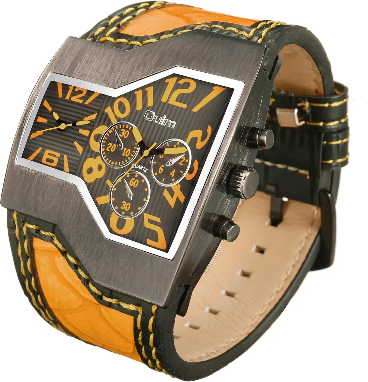 Leather Band | Oversize Dress Watch comedy convene desolate excitation ShoppeWatch Unique Mens Watch Large Dial Dual Time Display | Big Face Watch for Men | Quartz Movement 