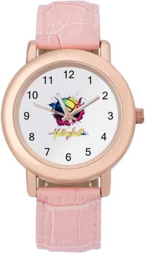 Leather Band Watch Fashion Three-Hand Watch Gift for Ladies Volleyball Ball Wrist Watches for everest independent cavity attend Women Pink 