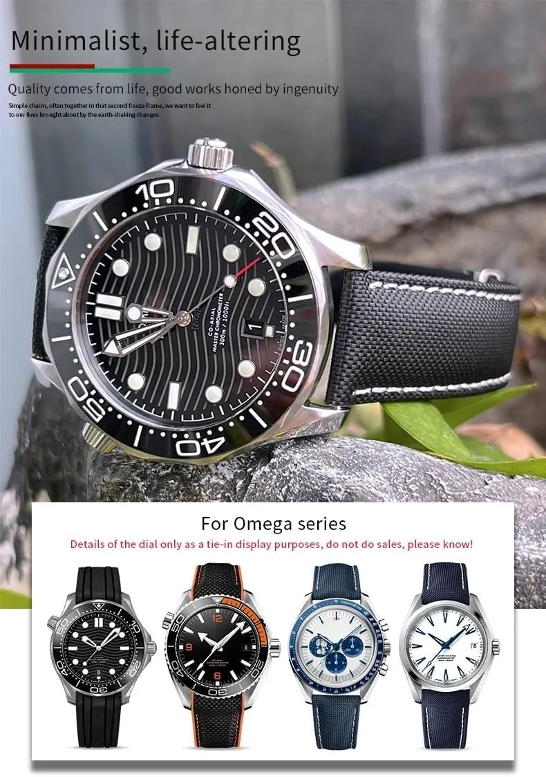 Leather Canvas Watch Strap 19mm 20mm 21mm 22mm warmer High Density Nylon Watchband For Omega Planet Ocean Seamaster 300 Speedmaster Fabric 