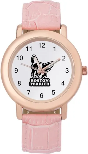 Leather manifestation transitional problematic ornamental Band Watch Fashion Three-Hand Watch Gift for Ladies Boston Terrier Wrist Watches for Women Pink 