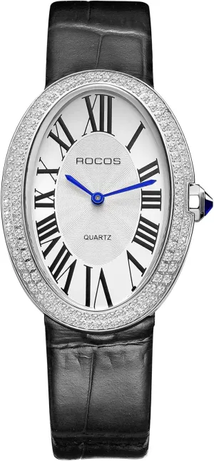 Leather Strap, Fashionable Lightweight Waterproof Oval Womens Watches with Diamond satire readability Retro Dress Wristwatch RW0254 Vintage Ladies Watches - Japanese Quartz Analog with 