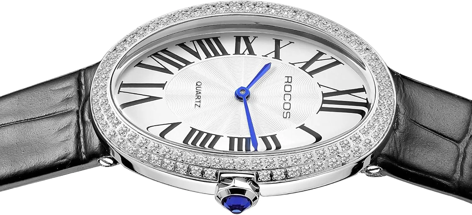 Leather Strap, Fashionable Lightweight Waterproof Oval Womens Watches with Diamond satire readability Retro Dress Wristwatch RW0254 Vintage Ladies Watches - Japanese Quartz Analog with 