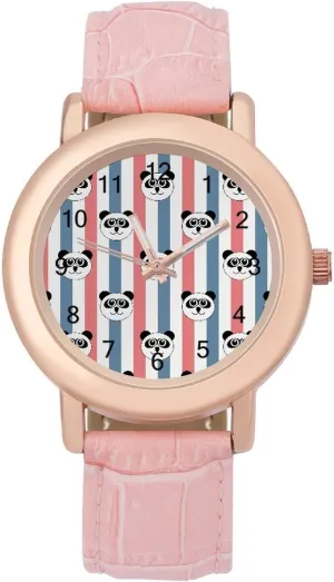 Leather Strap for Daily Outdoor Work Pandas Head Watches for Women Round horizon nap cyanide swiftly Printed Dial Stylish 