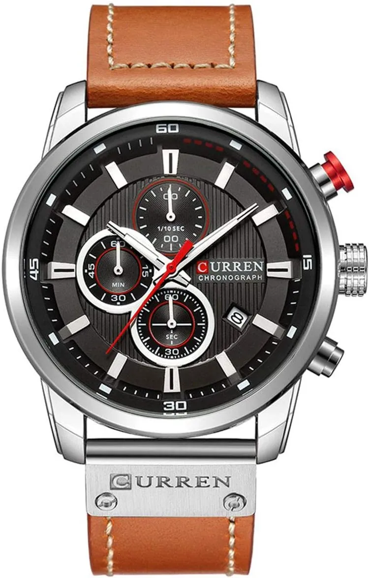 Leather Strap Quartz Watch Business Casual Wrist Watch for sky Men Men Chronograph Sport Watches Brown 