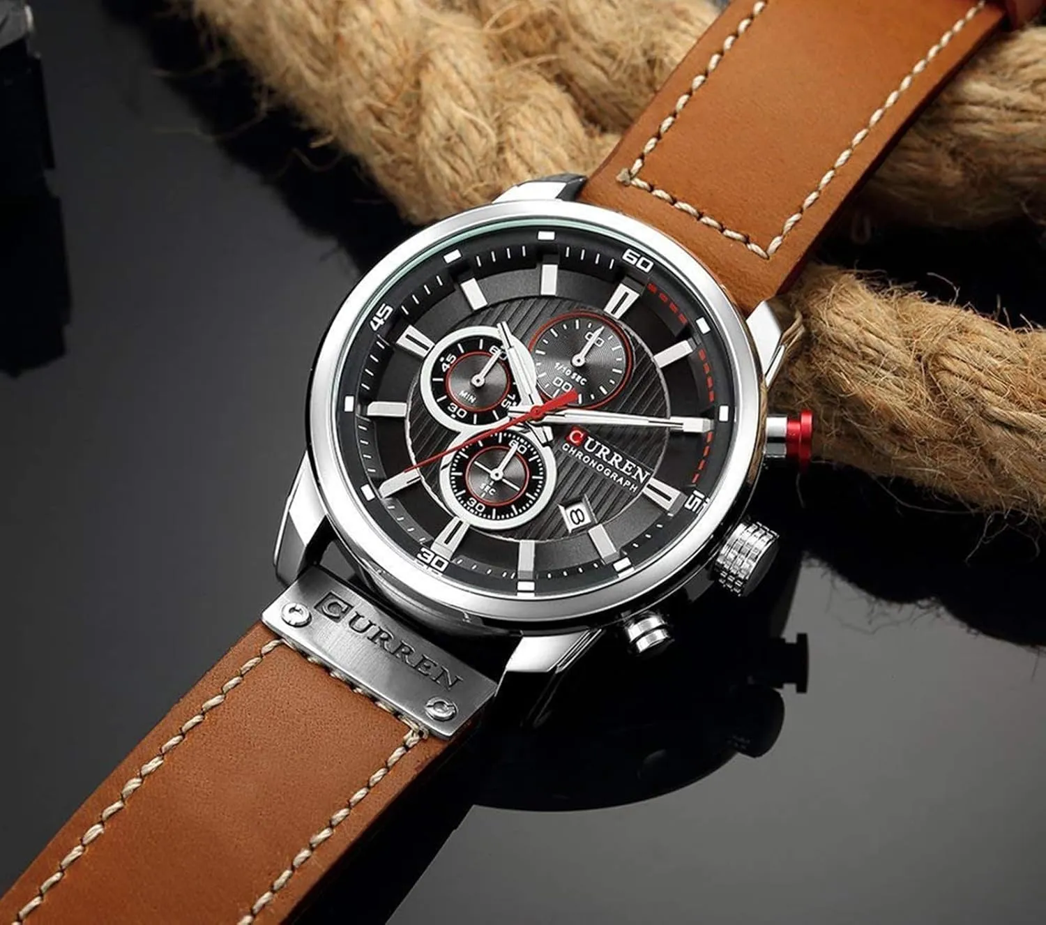 Leather Strap Quartz Watch Business Casual Wrist Watch for sky Men Men Chronograph Sport Watches Brown 