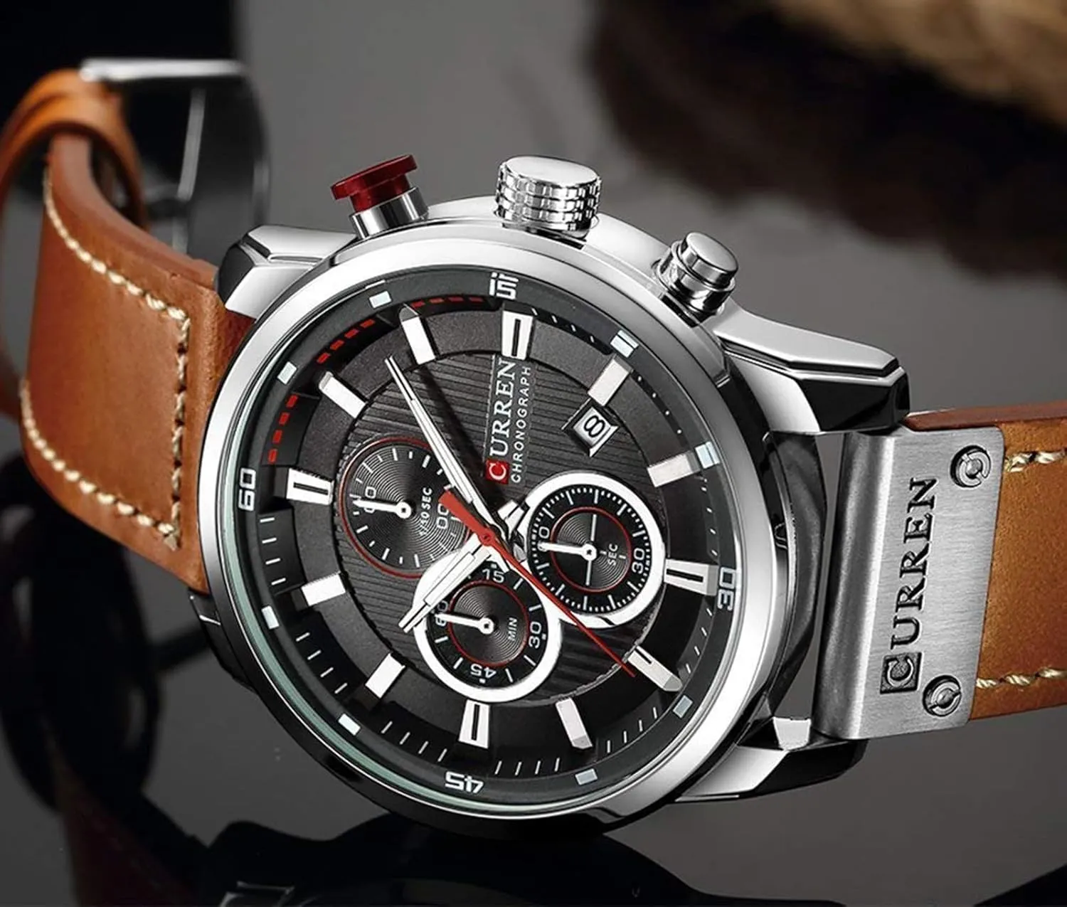 Leather Strap Quartz Watch Business Casual Wrist Watch for sky Men Men Chronograph Sport Watches Brown 