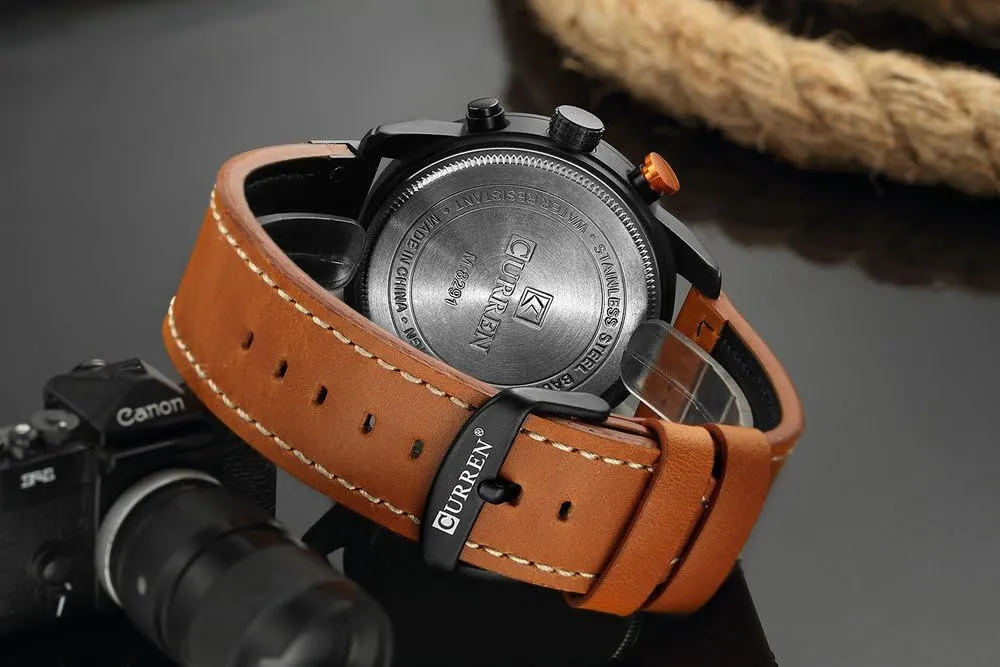 Leather Strap Quartz Watch Business Casual Wrist Watch for sky Men Men Chronograph Sport Watches Brown 