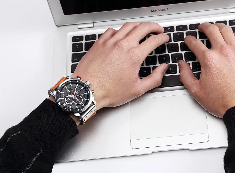 Leather Strap Quartz Watch Business Casual Wrist Watch for sky Men Men Chronograph Sport Watches Brown 