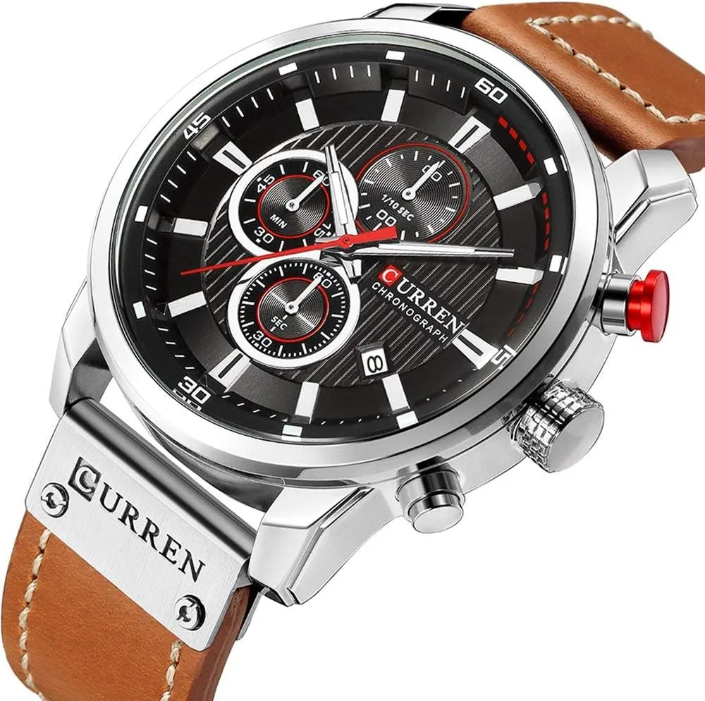 Leather Strap Quartz Watch Business Casual Wrist Watch for sky Men Men Chronograph Sport Watches Brown 