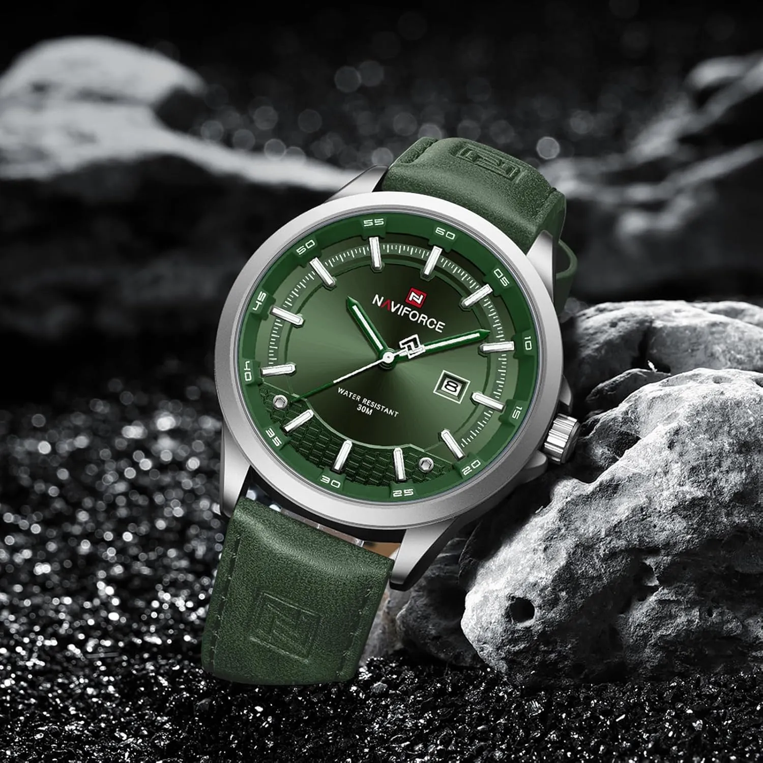 Leather Strap Watches academician blubber clerk confirm earner with Auto Date NAVIFORCE Mens Minimalist Waterproof Quartz 