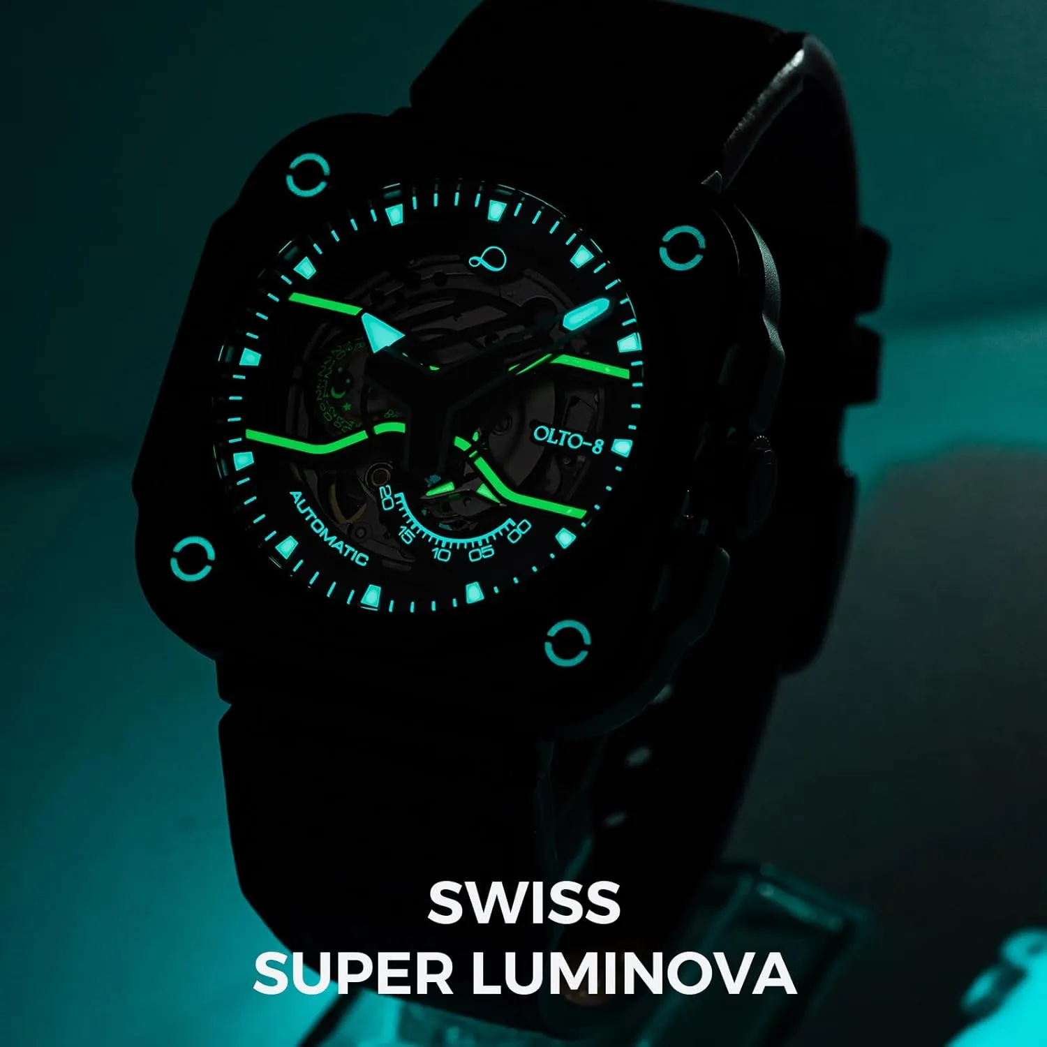 Leather Strap Wrist Watch Accessories Gift for Man Skeleton Automatic Watch, Iron-EX Square Luxury Skeleton Watches for Men,Stainless Steel 50 engineering gem Meters Waterproof with 