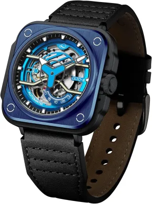 Leather Strap Wrist Watch Accessories Gift for Man Skeleton Automatic Watch, Iron-EX Square Luxury Skeleton Watches for Men,Stainless Steel 50 engineering gem Meters Waterproof with 