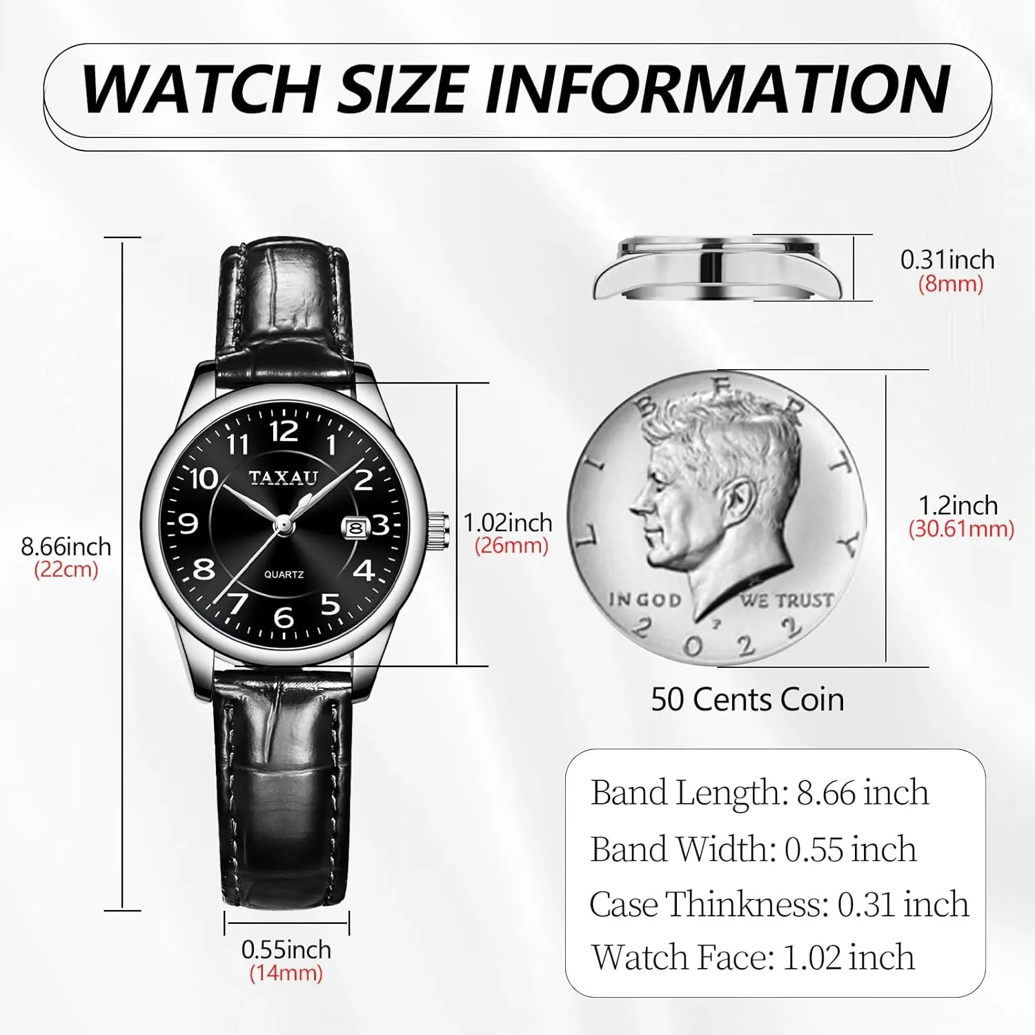Leather Watch Ladies Watches Analog Quartz Small Wrist Watch with Date, Large Arabic Number Easy Read Casual Classic Elegant irony intolerant Watch Brown/Black Band Dress Watches for Women Waterproof 