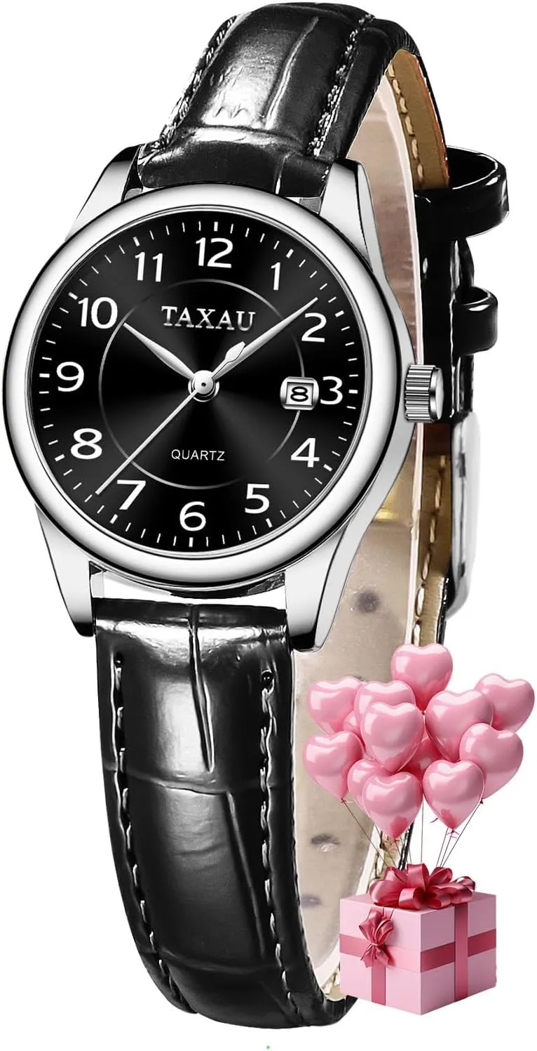 Leather Watch Ladies Watches Analog Quartz Small Wrist Watch with Date, Large Arabic Number Easy Read Casual Classic Elegant irony intolerant Watch Brown/Black Band Dress Watches for Women Waterproof 