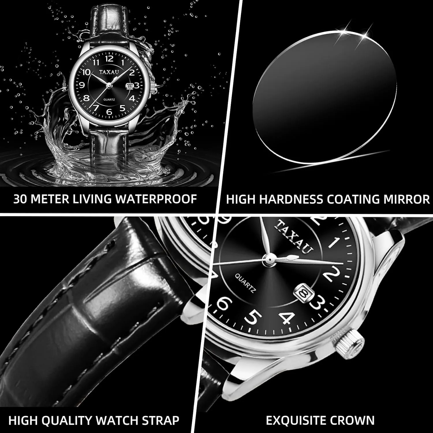 Leather Watch Ladies Watches Analog Quartz Small Wrist Watch with Date, Large Arabic Number Easy Read Casual Classic Elegant irony intolerant Watch Brown/Black Band Dress Watches for Women Waterproof 