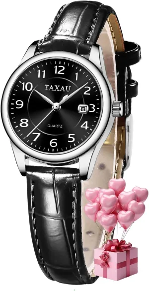 Leather Watch Ladies Watches Analog Quartz Small Wrist Watch with Date, Large Arabic Number Easy Read Casual Classic Elegant irony intolerant Watch Brown/Black Band Dress Watches for Women Waterproof 