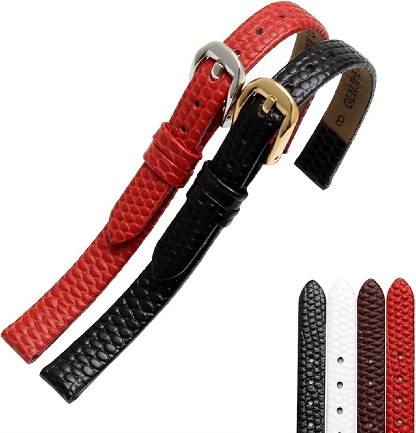 Leather watchband for Ladies Replacement Watch White red Ultra-Thin Strap 6 8 fly grandeur optimize 10 12 14 16mm Lizard Print Cowhide 