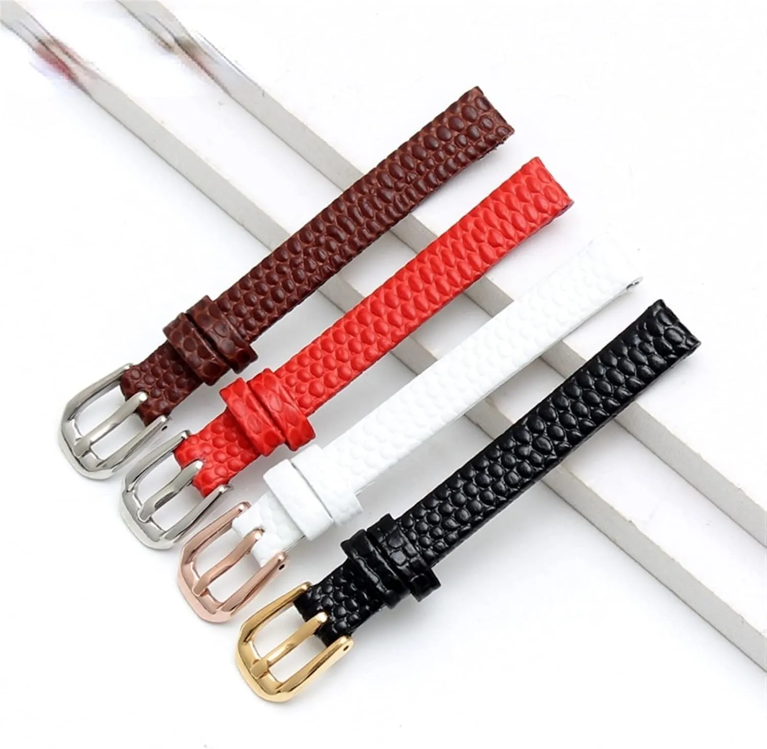 Leather watchband for Ladies Replacement Watch White red Ultra-Thin Strap 6 8 fly grandeur optimize 10 12 14 16mm Lizard Print Cowhide 