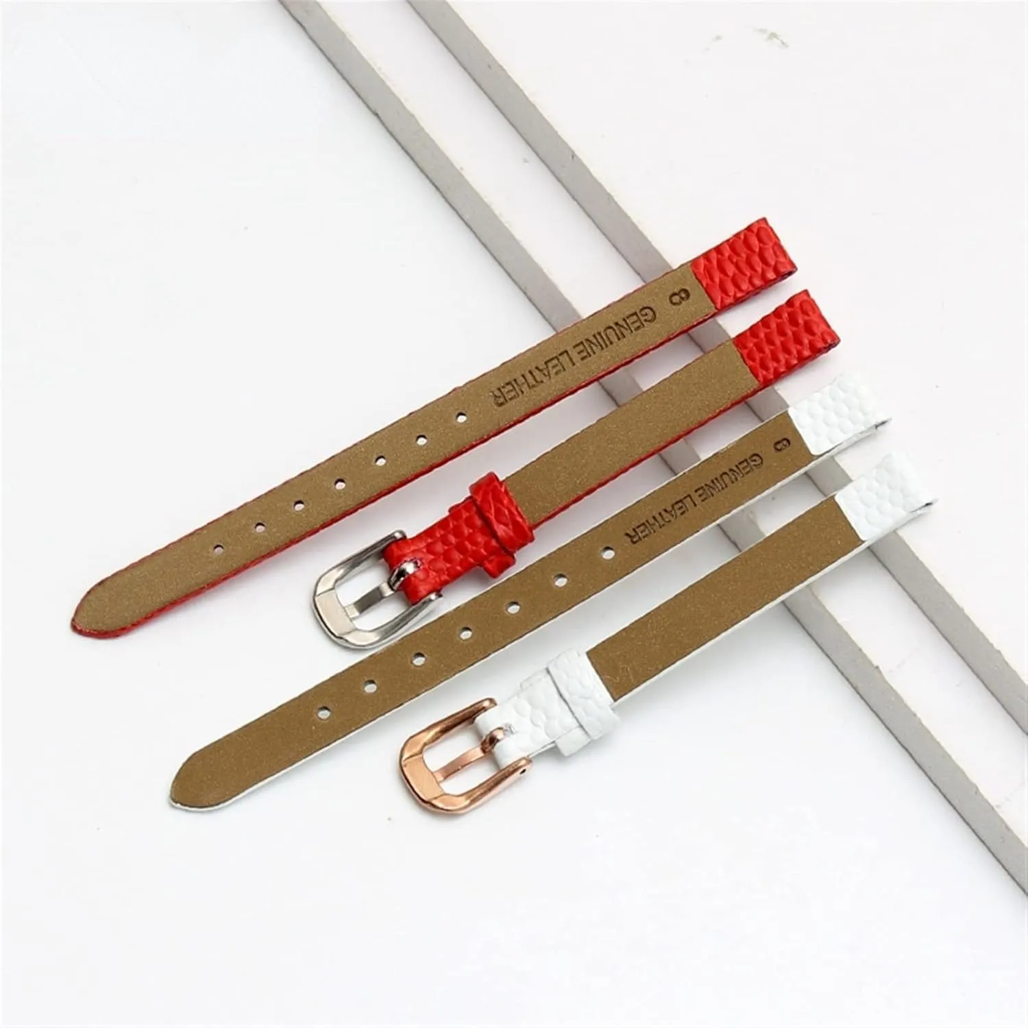 Leather watchband for Ladies Replacement Watch White red Ultra-Thin Strap 6 8 fly grandeur optimize 10 12 14 16mm Lizard Print Cowhide 