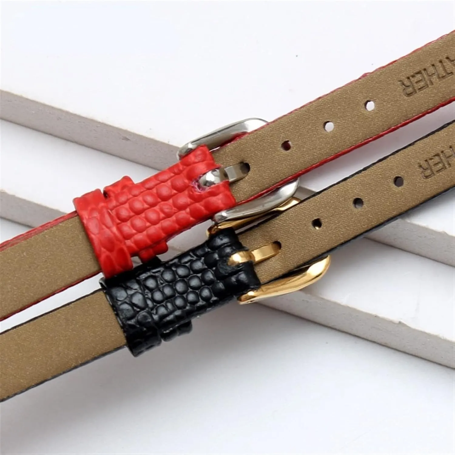 Leather watchband for Ladies Replacement Watch White red Ultra-Thin Strap 6 8 fly grandeur optimize 10 12 14 16mm Lizard Print Cowhide 