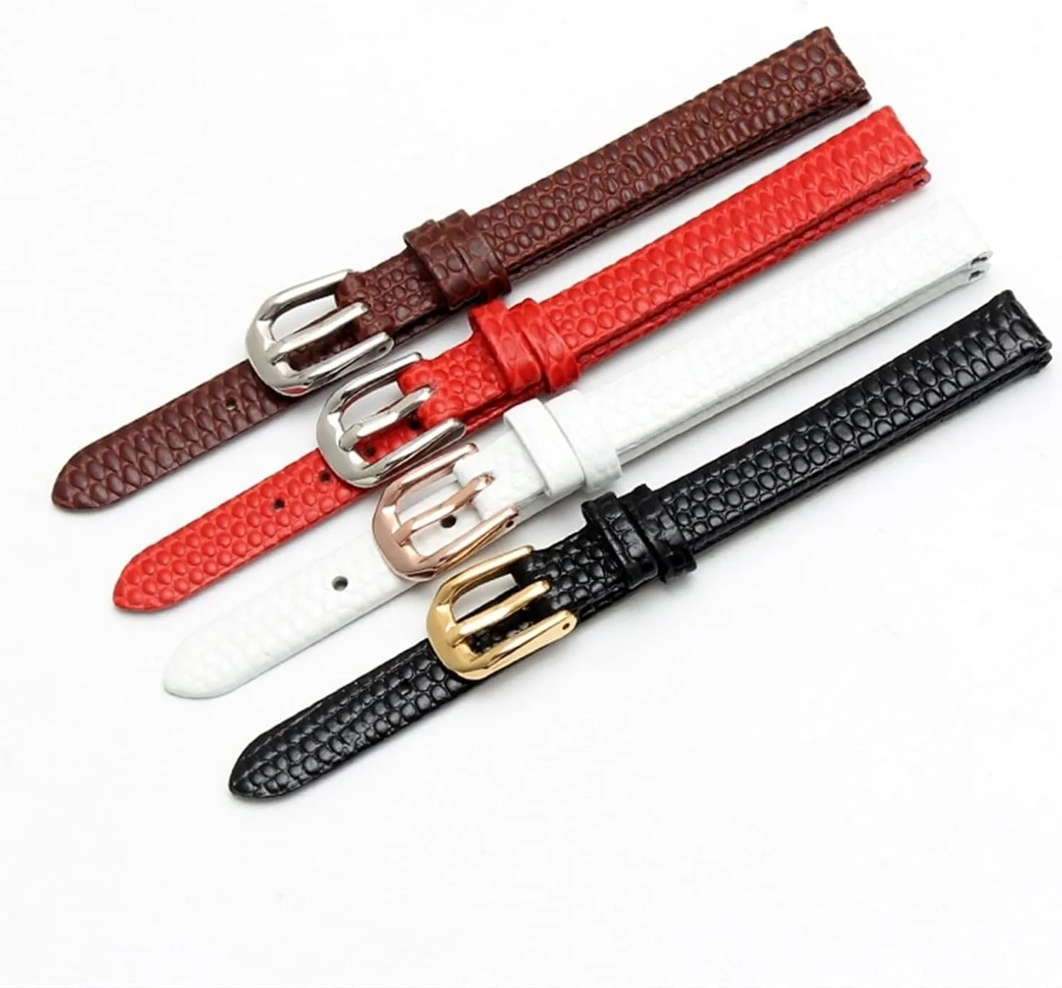 Leather watchband for Ladies Replacement Watch White red Ultra-Thin Strap 6 8 fly grandeur optimize 10 12 14 16mm Lizard Print Cowhide 