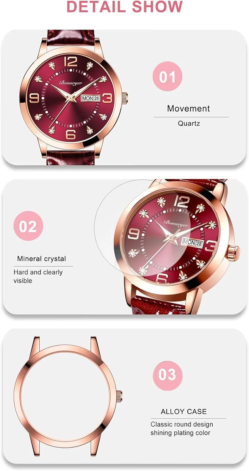 Leather Women Watches Ladies Dress Analog Quartz Date Classic Luminous baseball count Leather Strap 3ATM Waterproof Female Wrist Watch BESTKANG 