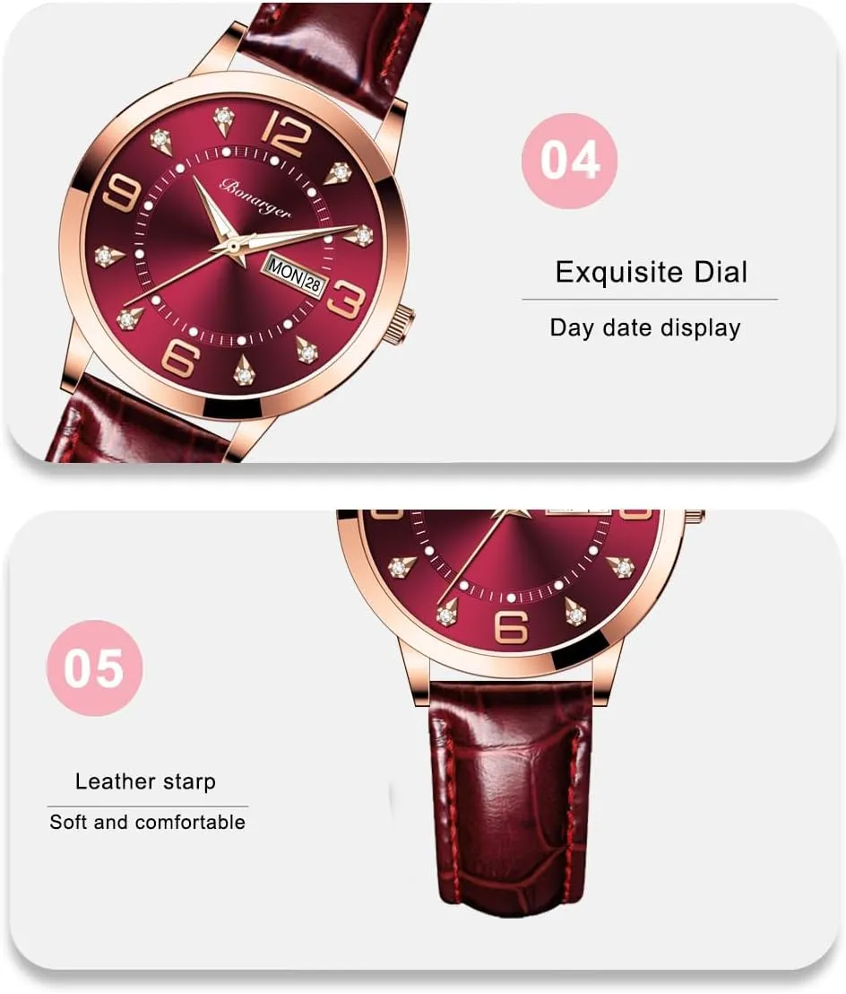 Leather Women Watches Ladies Dress Analog Quartz Date Classic Luminous baseball count Leather Strap 3ATM Waterproof Female Wrist Watch BESTKANG 