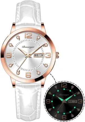 Leather Women Watches Ladies Dress Analog Quartz Date Classic Luminous baseball count Leather Strap 3ATM Waterproof Female Wrist Watch BESTKANG 