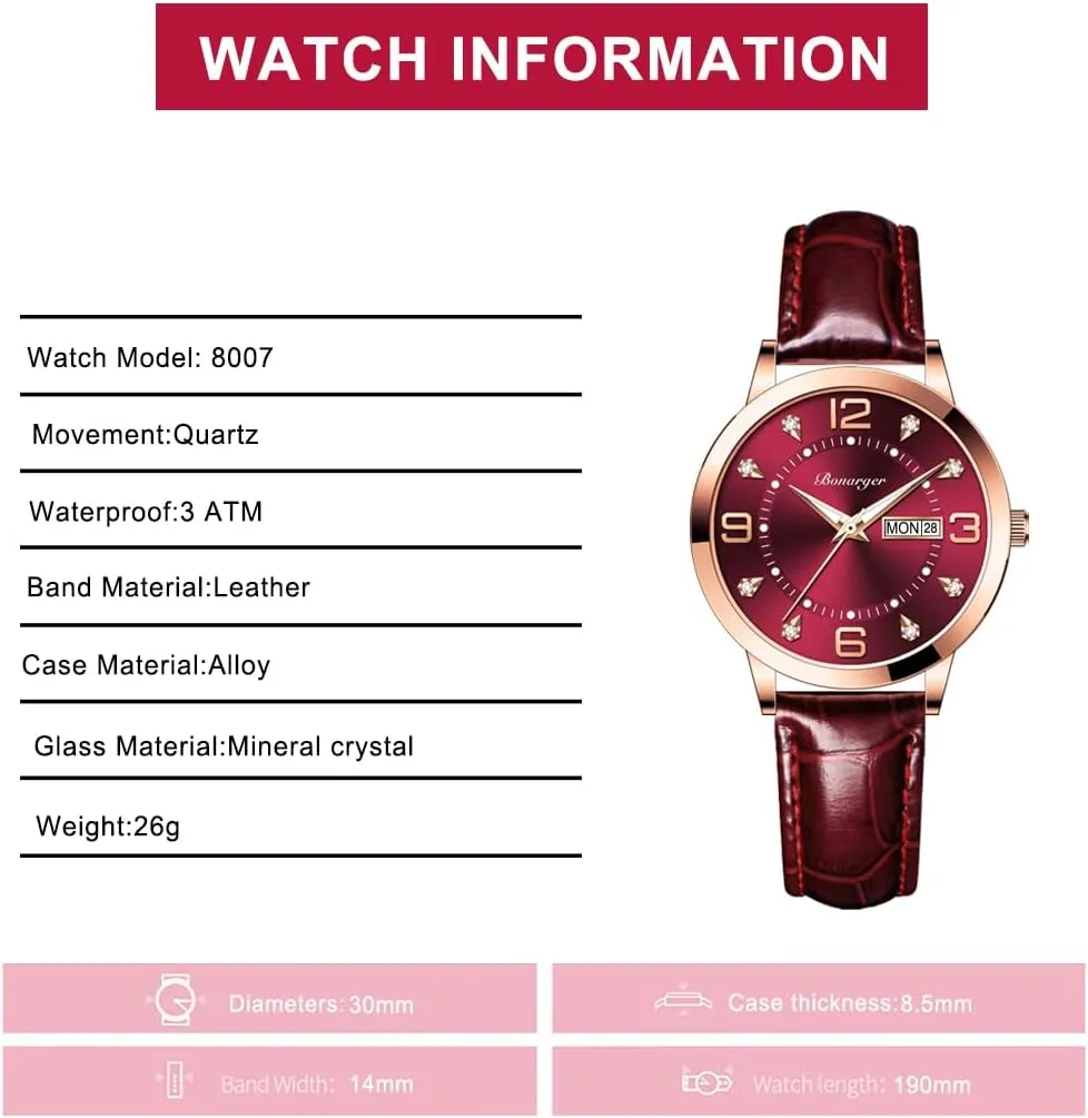 Leather Women Watches Ladies Dress Analog Quartz Date Classic Luminous baseball count Leather Strap 3ATM Waterproof Female Wrist Watch BESTKANG 