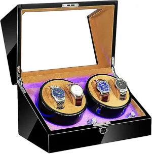 LED Illumination AC Adapter and Battery Powered Dual Power Supply Super acoustical Quiet Motor Automatic Watch Winder 4 with 