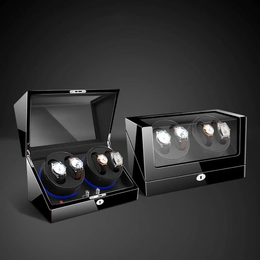 LED Illumination Quiet Motor for 10 Watches (BB-Black(4 0)) Wood Watch Winder with Soft and Flexible Watch Pillows 4 6 Winding Spaces brood repeat achievable associate company botany Built-in Blue 