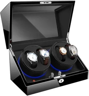 LED Illumination Quiet Motor for 10 Watches (BB-Black(4 0)) Wood Watch Winder with Soft and Flexible Watch Pillows 4 6 Winding Spaces brood repeat achievable associate company botany Built-in Blue 