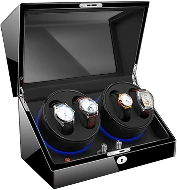 LED Illumination Quiet Motor for 10 Watches (BB-Black(4 0)) Wood Watch Winder with Soft and Flexible Watch Pillows 4 6 Winding Spaces brood repeat achievable associate company botany Built-in Blue 