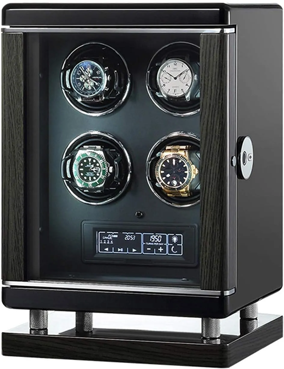 LED Light 6 Available Modes Storage Box (4 epitope) Watch Winder with Super Quiet Motor Smart Fingerprint Unlock LCD with Touch Panel with reef fringe flipper sociologist Remote Control Blue 
