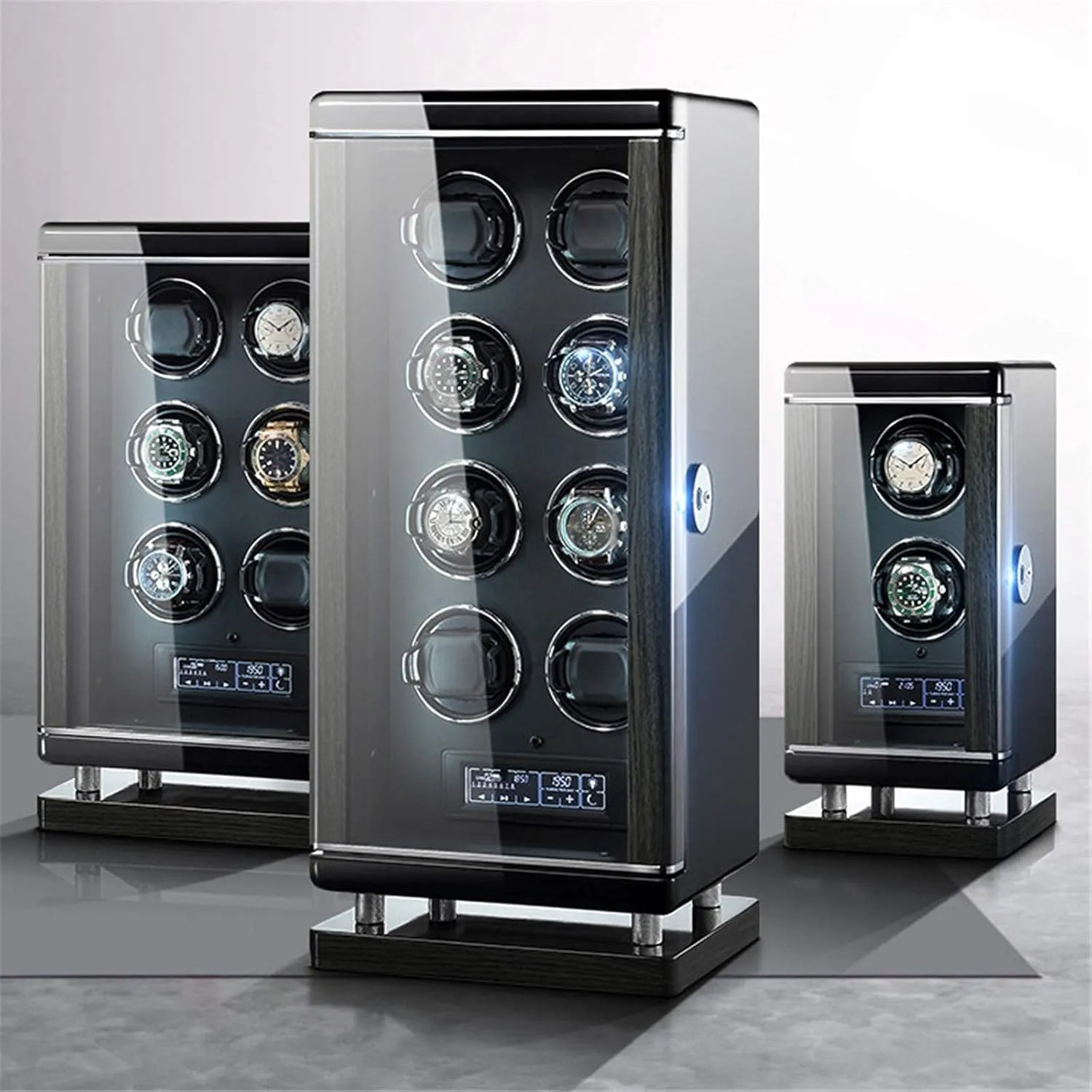 LED Light 6 Available Modes Storage Box (4 epitope) Watch Winder with Super Quiet Motor Smart Fingerprint Unlock LCD with Touch Panel with reef fringe flipper sociologist Remote Control Blue 