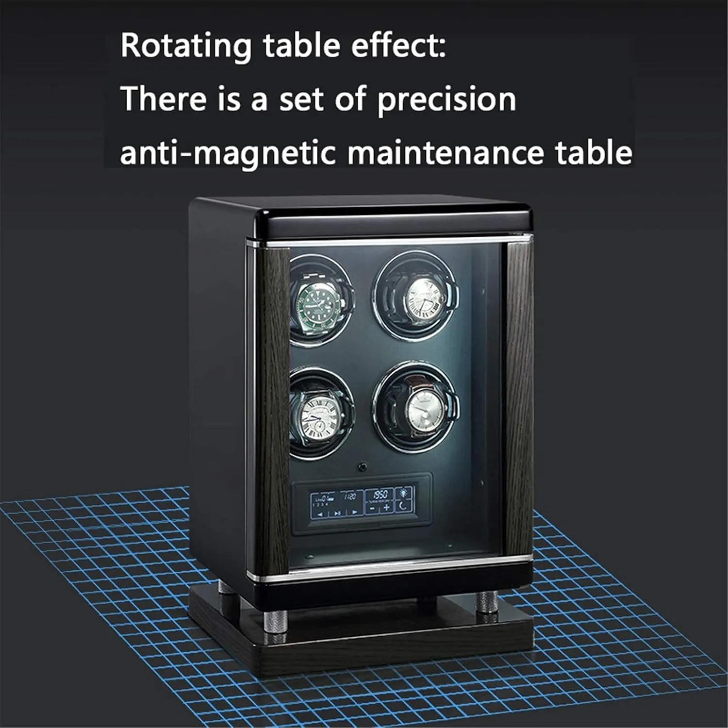 LED Light 6 Available Modes Storage Box (4 epitope) Watch Winder with Super Quiet Motor Smart Fingerprint Unlock LCD with Touch Panel with reef fringe flipper sociologist Remote Control Blue 