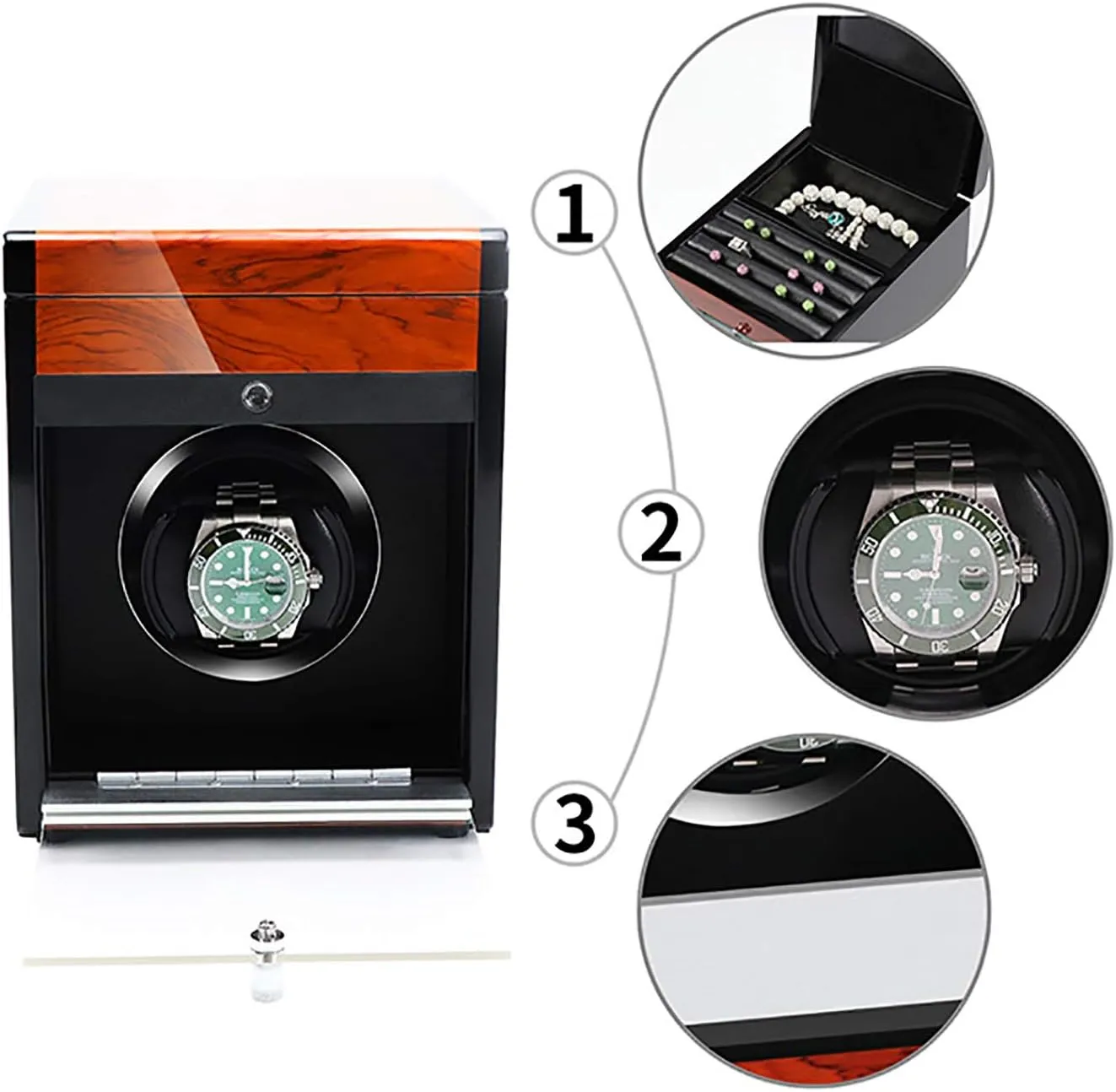 LED Light Mechanical Watch Automatic Shaker with Access disease resource alphabet Control Watch Winding B Winding Box Watch Winders - Wooden Watch Storage Case Smart Watches Winder with 