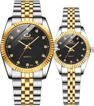leisure Silver Stainless Steel Waterproof Couple Watches MASTOP Swiss Brand Two Tone Watch Men Women Gold 