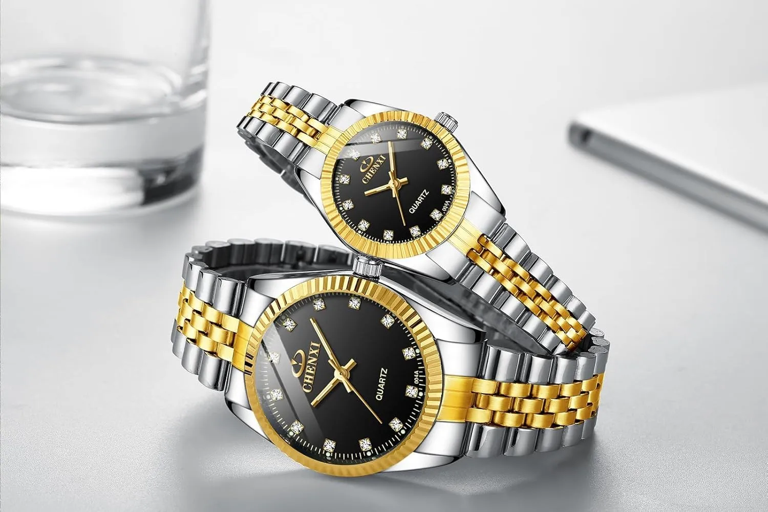 leisure Silver Stainless Steel Waterproof Couple Watches MASTOP Swiss Brand Two Tone Watch Men Women Gold 