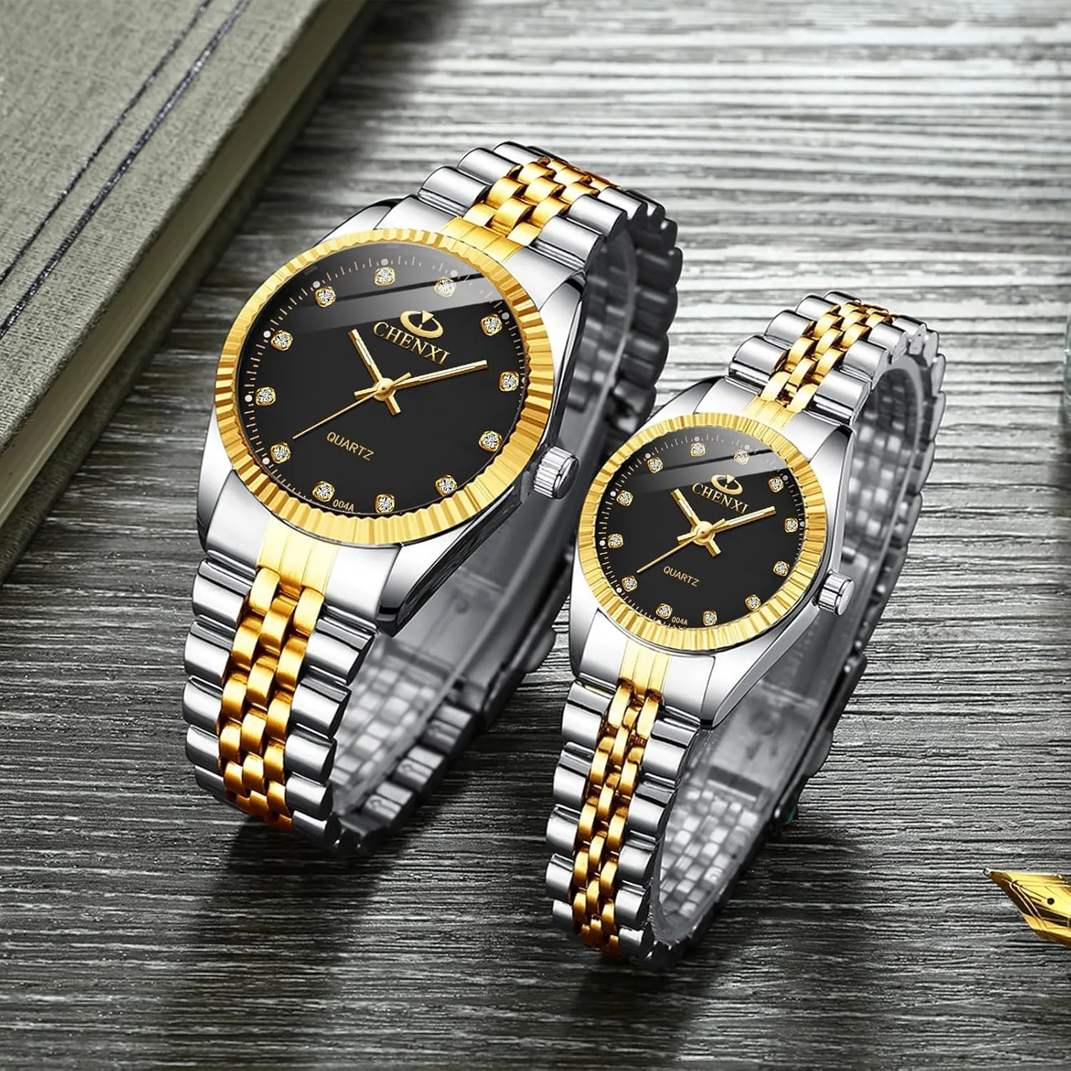 leisure Silver Stainless Steel Waterproof Couple Watches MASTOP Swiss Brand Two Tone Watch Men Women Gold 